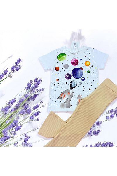 Esterella Girl's Short Sleeve Summer Suit / Crew Neck T-Shirt Flare Pants Set