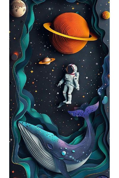 pixartsanat Astronaut and Whale Pixart Art Diamond Mosaic Painting 40X60