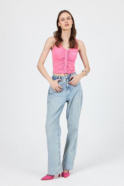 Rays Pink U Neck Gathered Buttoned Undershirt 13298
