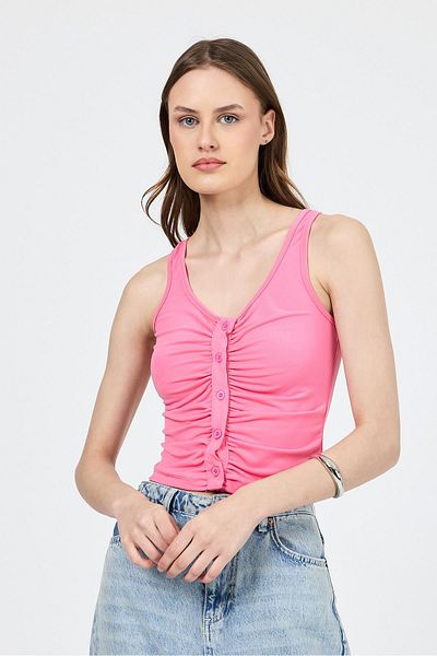 Rays Pink U Neck Gathered Buttoned Undershirt 13298