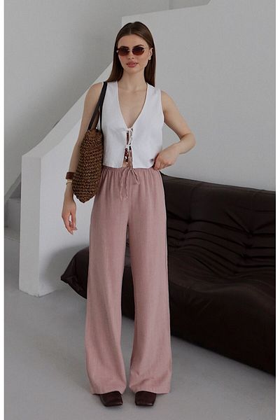 Laluvia Dusty Rose 100% Cotton Linen Trousers - 251005