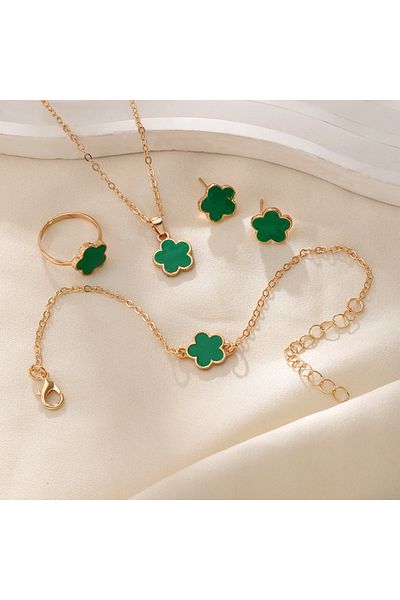 Choice NC24Y0297-4 New Romantic 5 Flower Petal Pendant Necklace Set for Women Girls Stud Earring Bracelet R