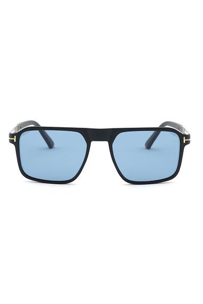 Angel Eyes Rectangle Design Black Bone Frame Blue Polarized Glass Men's Sunglasses 100% Polarized Glass