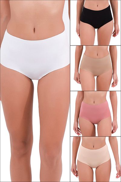 Steve Wolls Women's Colorful 5-Piece Laser Cut Full High Waist Elastic Panties - 9511