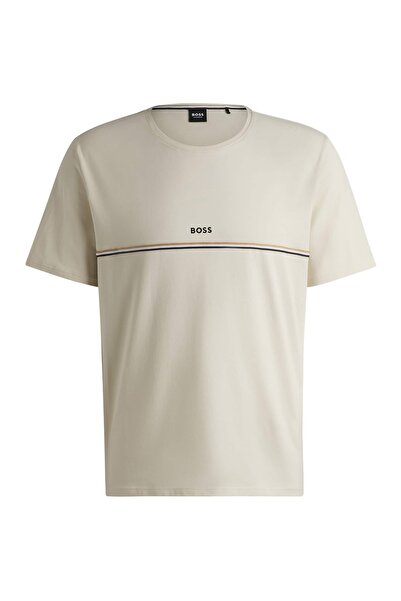 BOSS Erkek Marka Logolu Basic Bisiklet Yaka Kısa Kollu Bej T-Shirt 50515395-131