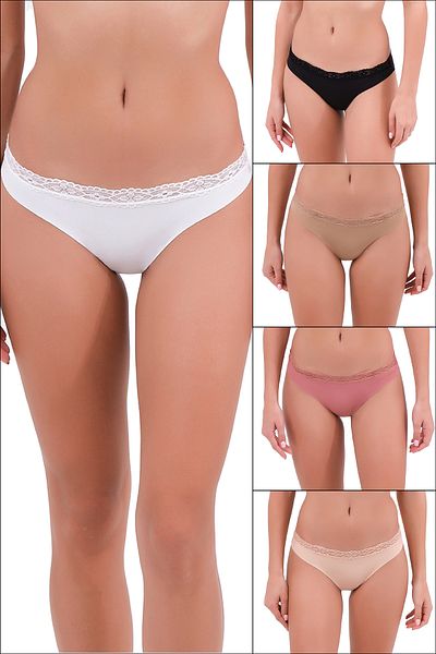 Steve Wolls Women's Colorful 5-Piece Laser Cut Lace Slip Panties - 9508