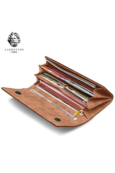 Laorentou Freya Γνήσιο Δερμάτινο Ιταλικό Πορτοφόλι Διπλού Μαγνήτη Μακρύ Γυναικείο Πορτοφόλι - Γυναικεία Κάρτα