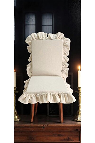shules collection Handmade Handmade Washed Linen 4 Side Ruffled Chair Cushion with Backrest