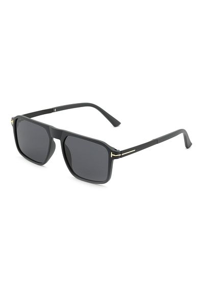 Angel Eyes Rectangular Design Matte Black Bone Frame Black Polarized Glass Men's Sunglasses 100% Polarized Glass