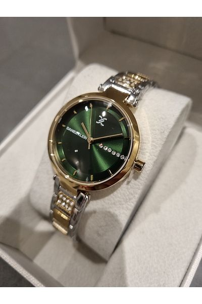 Daniel Klein New Model Dk - Yellow Bicolor Steel Bracelet Green Dial Women's Wrist Watch+Gift Bracelet