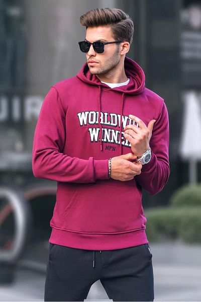 Madmext Φούτερ Claret Red Printed Hooded 6149