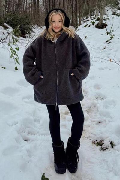 Madmext Füme Dik Yakalı Cepli Peluş Mont MG1966