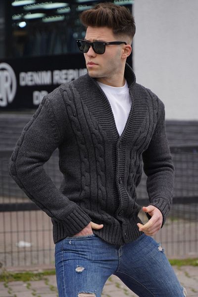Madmext Antracitový pletený cardigan 9053