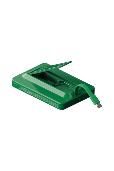 Momax 1-Power X Pro Magnetic Wireless Battery Pack (5000mAh) with Stand and Built-in USB-C Cable (Green)