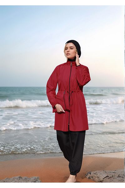 dilber fashion Bone and Bag Gathered Waist Hijab Swimsuit Set