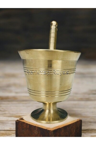 RENK YAPI RÜYASI El Yapımı Pirinç Havan, Antep Işi Havan, Sarımsak Ezeceği 10,5cm Yükseklik, 9,5cm Çap No:3