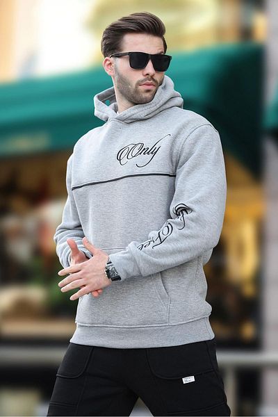 Madmext Ανδρικό φούτερ - Grimelange, Hooded, Stripe Detailed, Printed, Model 7091