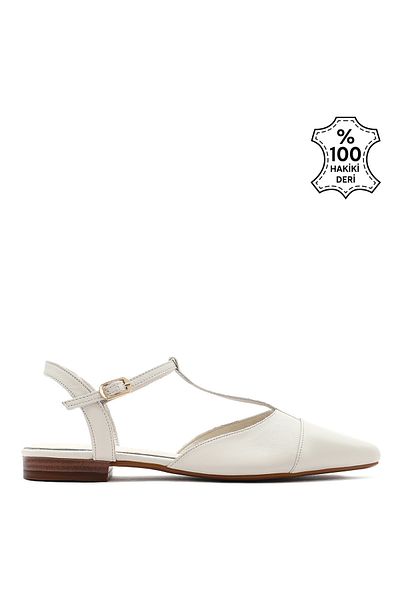 Sole Sisters Genuine Leather Pointed Toe Flat Beige Women's Shoes - Tahla
