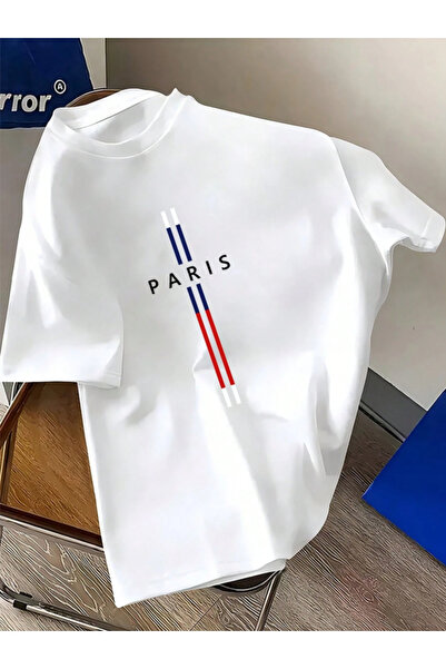 Revasser Unisex Erkek/kadın Düz Çizgili Paris Özel Baskılı Oversize Pamuklu B...