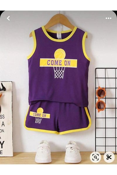 npLStore Children's Basket Printed Sleeveless T-Shirt and Shorts Set