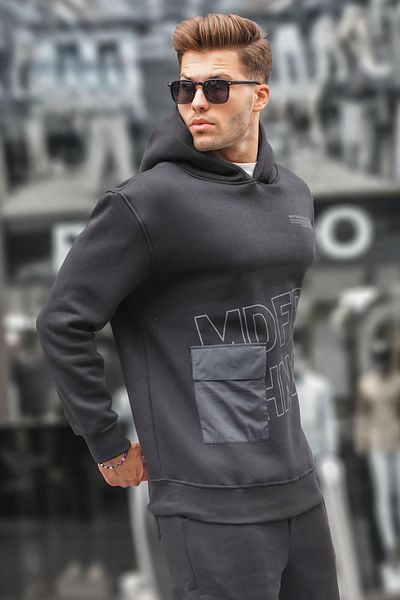 Madmext Φούτερ με μαύρη στάμπα με κουκούλα 6148