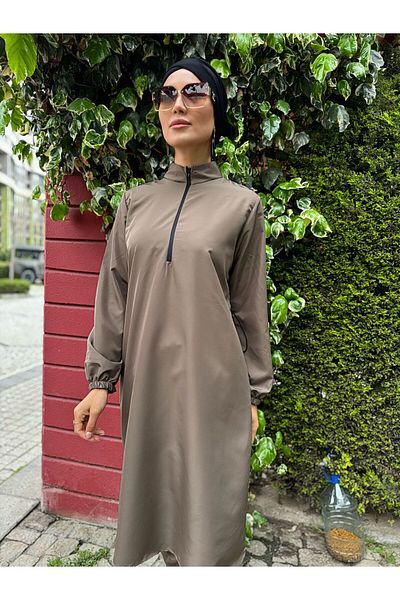 dilber fashion Sports Cut Bottom Garnished Hijab Swimsuit with Bonnet and Bag Gift