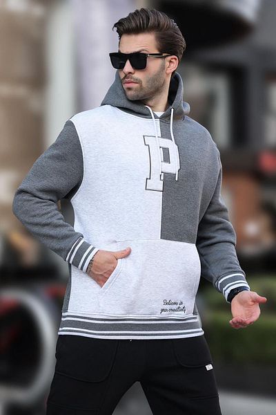 Madmext Ανδρικό φούτερ 7078 - Anthracite Colorblock, Hoodie and Printed