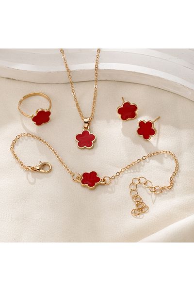 Choice NC24Y0297-2 New Romantic 5 Flower Petal Pendant Necklace Set for Women Girls Stud Earring Bracelet R