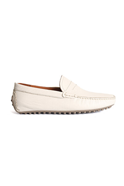 ELİT SHOES Hakiki Deri Kauçuk Taban Bej Erkek Loafer