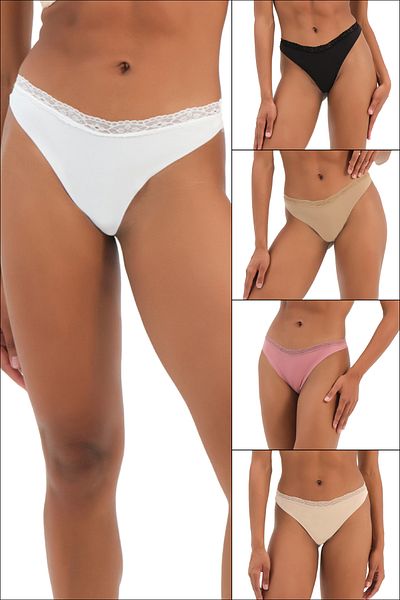 Steve Wolls Women's Colorful 5-Piece Laser Cut Lace Thong - 9507