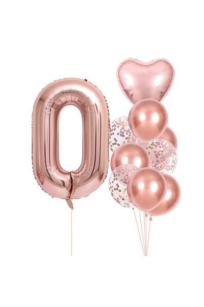 OEM Set of 10 Foil and Latex Balloons Birthday Theme, 25cm Latex Balloons, 45cm Heart Figurine