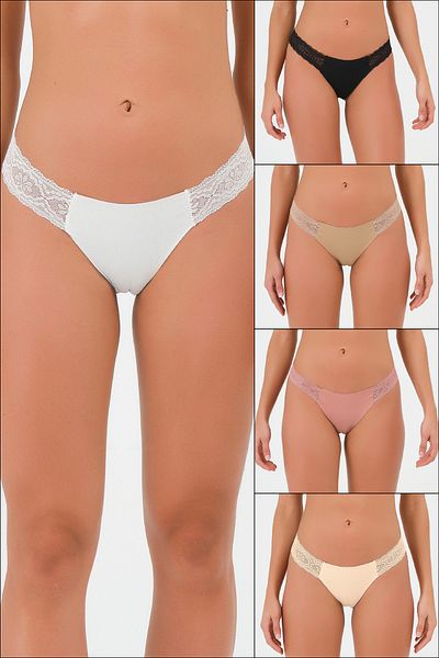 Steve Wolls Women's Colorful 5-Piece Laser Cut Side Lace Thong - 9514