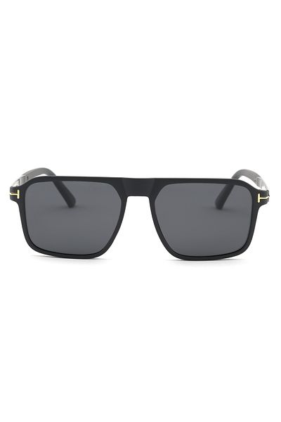 Angel Eyes Rectangular Design Matte Black Bone Frame Black Polarized Glass Men's Sunglasses 100% Polarized Glass