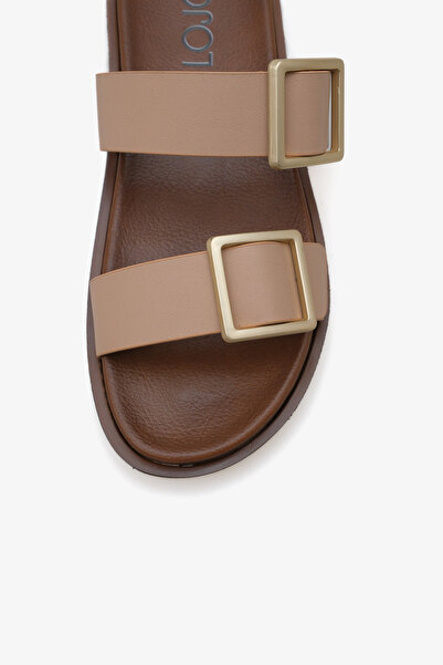 Stella kadın çift bantlı altın tokalı günlük terlik cesy siyah