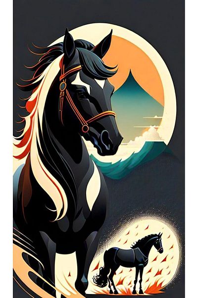 pixartsanat Noble Black Horse Pixart Art Diamond Mosaic Painting 40X60