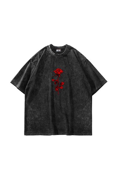 Sekizbiraltı Roses Lovers Printed Oversize Unisex Washable Μαύρο Tshirt