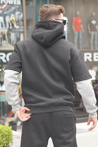 Madmext Siyah Nakışlı Kapüşonlu Sweatshirt 6141