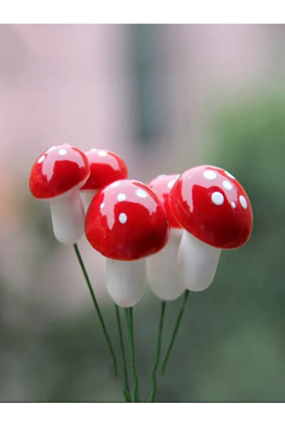 Genel Markalar Yapay Mantar 20 Adet Mini Teraryum Malzemesi Telli Kırmızı Mantarlar Dekoratif Saksı Süsleri