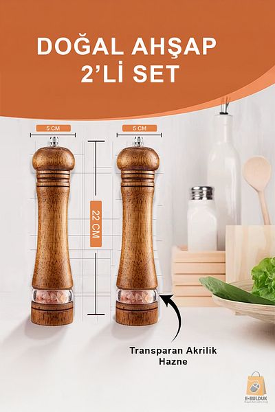 ebulduk Natural Wood Pepper Salt Coffee Spice Grinder Wooden Mill Salt Shaker Pepper Shaker 2 Pieces