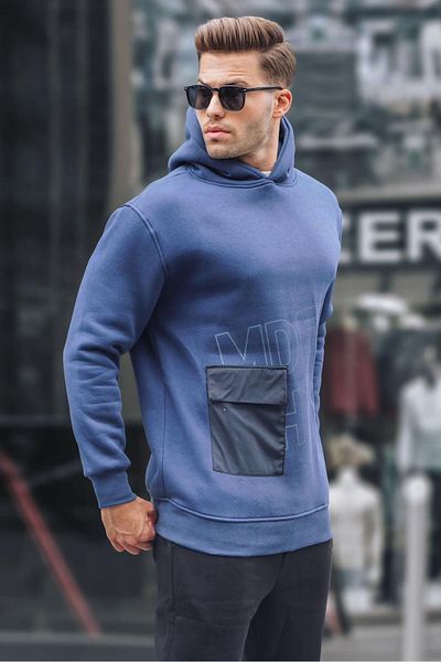 Madmext Φούτερ με κουκούλα Navy Blue εμπριμέ 6148
