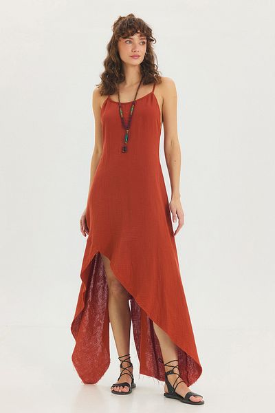 Clandestino Asymmetrical Bohemian Strap Stylish Midi Dress Tile