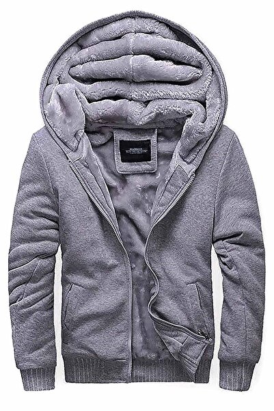 Madmext Gray Cardigan with Fur Inside 22377