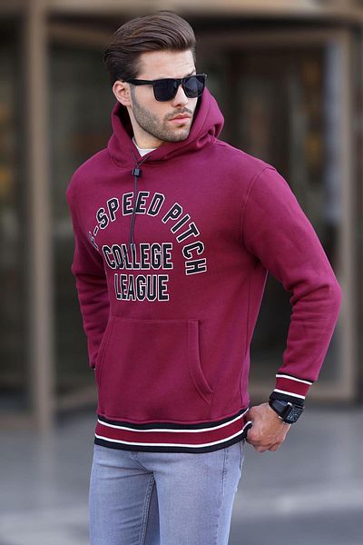 Madmext Ανδρικό φούτερ - Claret Red, Hoodie, Pocket Detailed, Printed - 7068