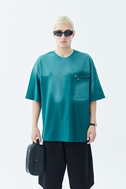 VAMOSCLO Μπλουζάκι Petrol Color oversized - Πλένεται και με λεπτομέρεια τσέπης