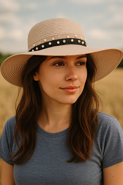 Mollycrush Γυναικείο Μπεζ Ψάθινο Καπέλο με Φαρδύ Γείσο - Καλοκαιρινό Καπέλο Π...