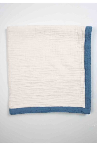 Cigit Thick Piping Four Layer Raw Blanket 85X90 Indigo