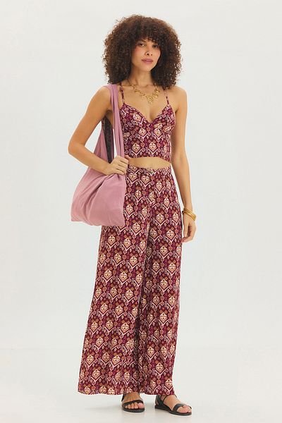Clandestino High Waist Wide Leg Bohemian Trousers Purple