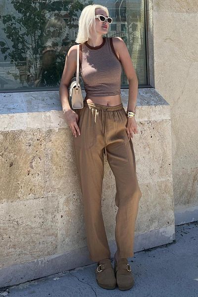 Madmext Relaxed Fit Camel Trousers - Adjustable Waist MG2161