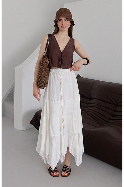 Laluvia Ecru Asymmetrical Cut Skirt - 251052