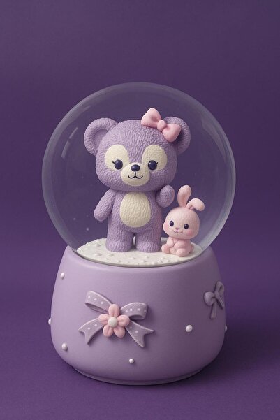 Yenbu Sevgiliye Özel Mor Ayıcık Figürlü Işıklı Ve Orta Boy Kar Küresi JC5H190